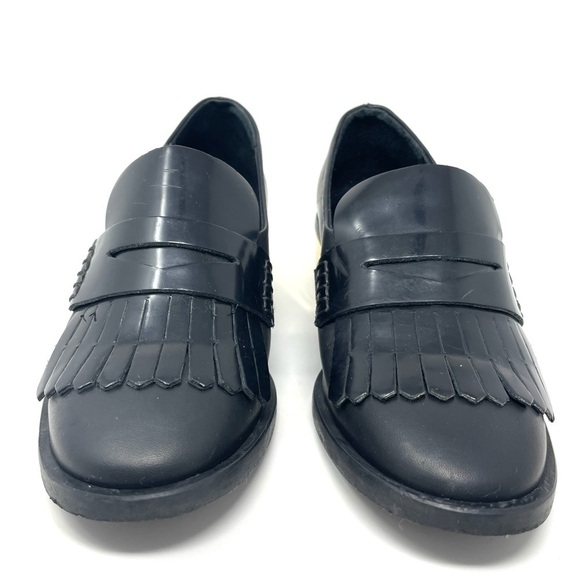 Miista Black Leather Kiltie Fringe Penny Loafers Size 36 - Picture 3 of 10